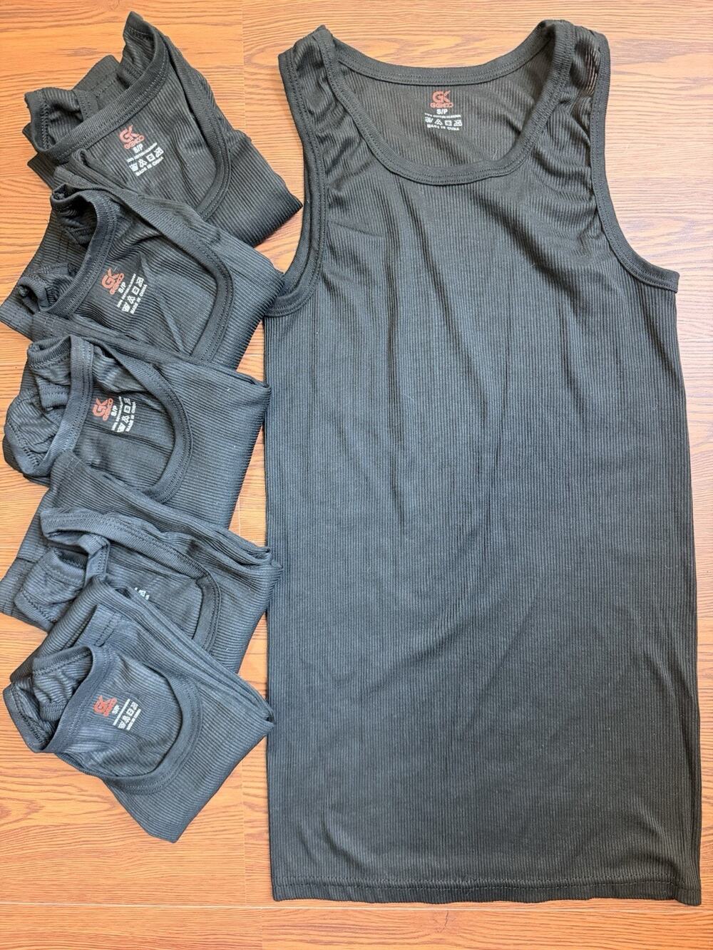Black Ribbed Tank Tops 6-Pack Men’s Size S 100% Cotton
